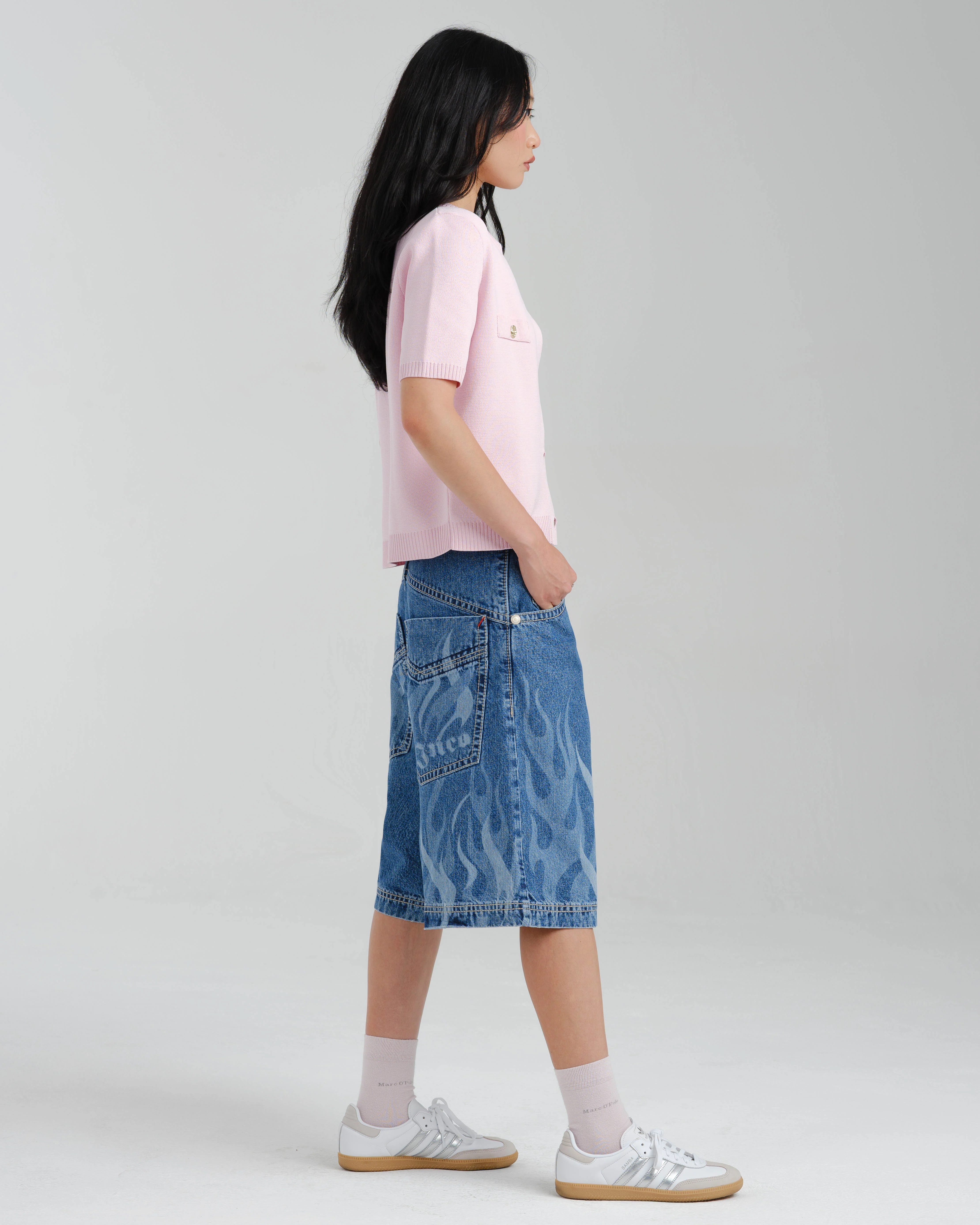 W Rising Flames Shorts. 15" Inseam. Dark Stone. - Image 4